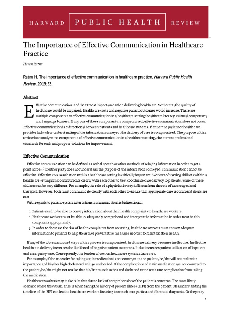 Effective Communication in Healthcare | PDF | Health Care | Health Equity