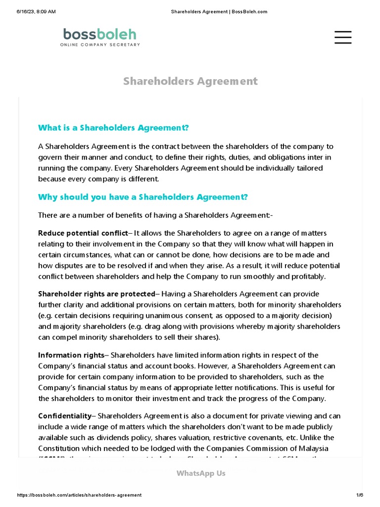 What Is A Shareholders Agreement? PDF Shareholders Arbitration