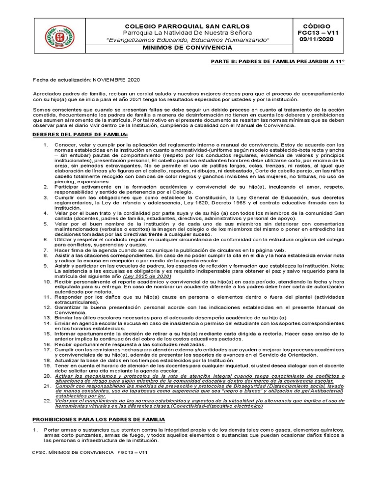 Minimos Convivencia Padres de PJ A 11° | PDF