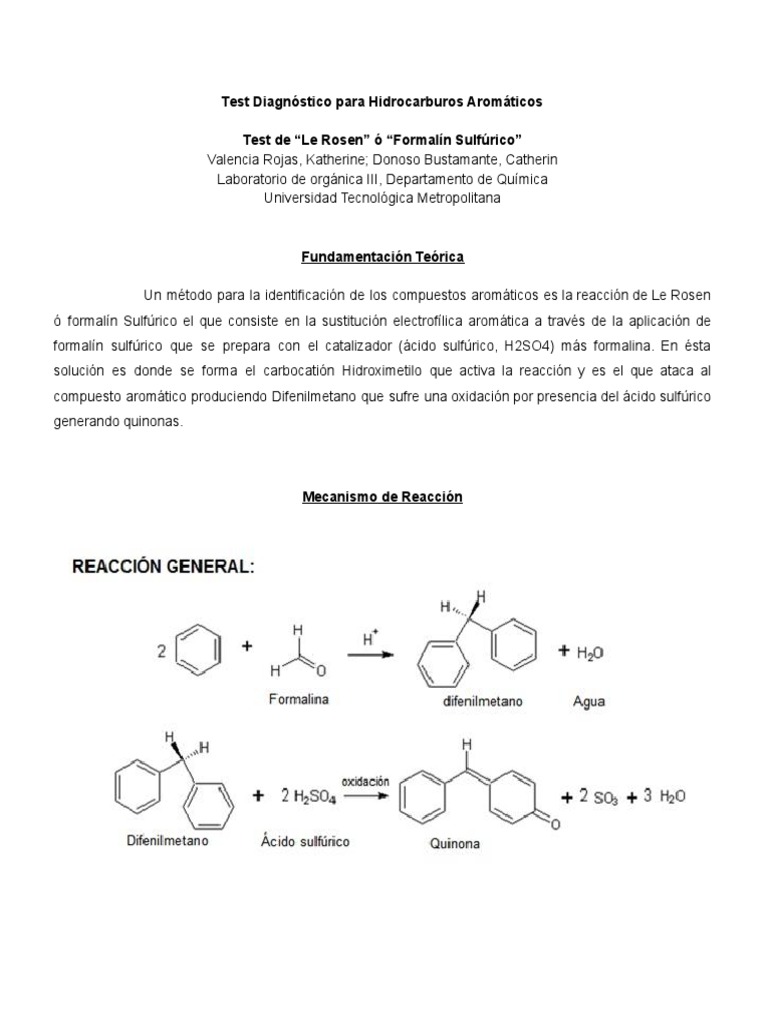 Test de Le Rosen para Aromáticos | PDF | Benceno | Hidrocarburos aromáticos