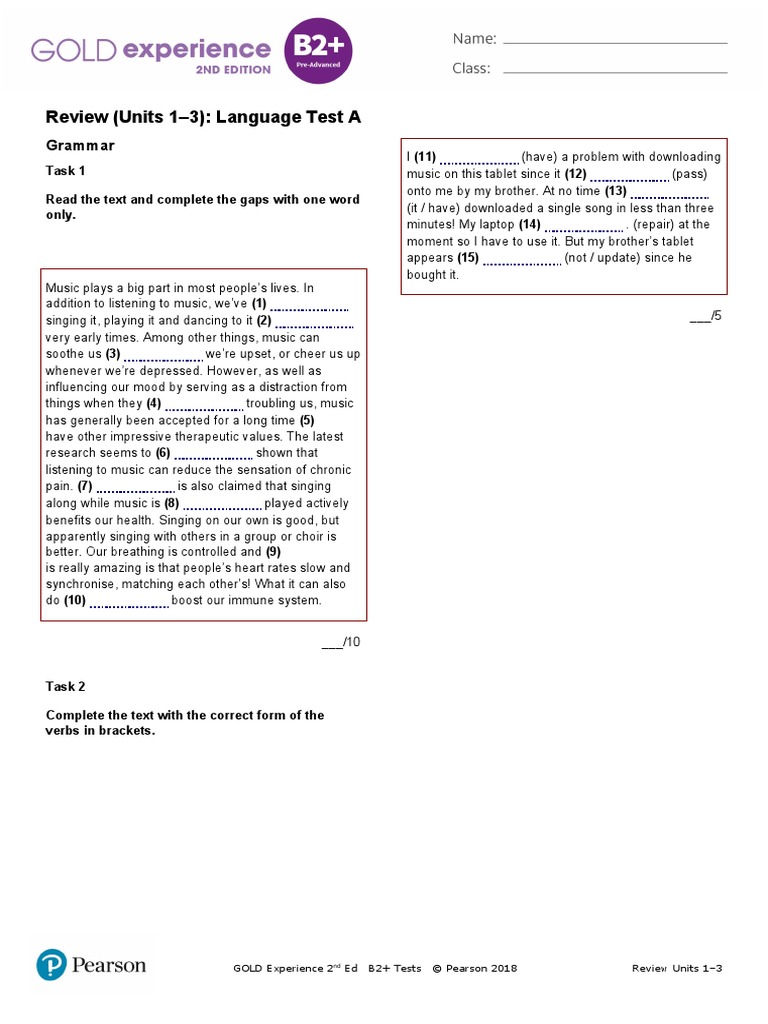 Gold Exp B2P Review Units 1 To 3 Language Test A | PDF
