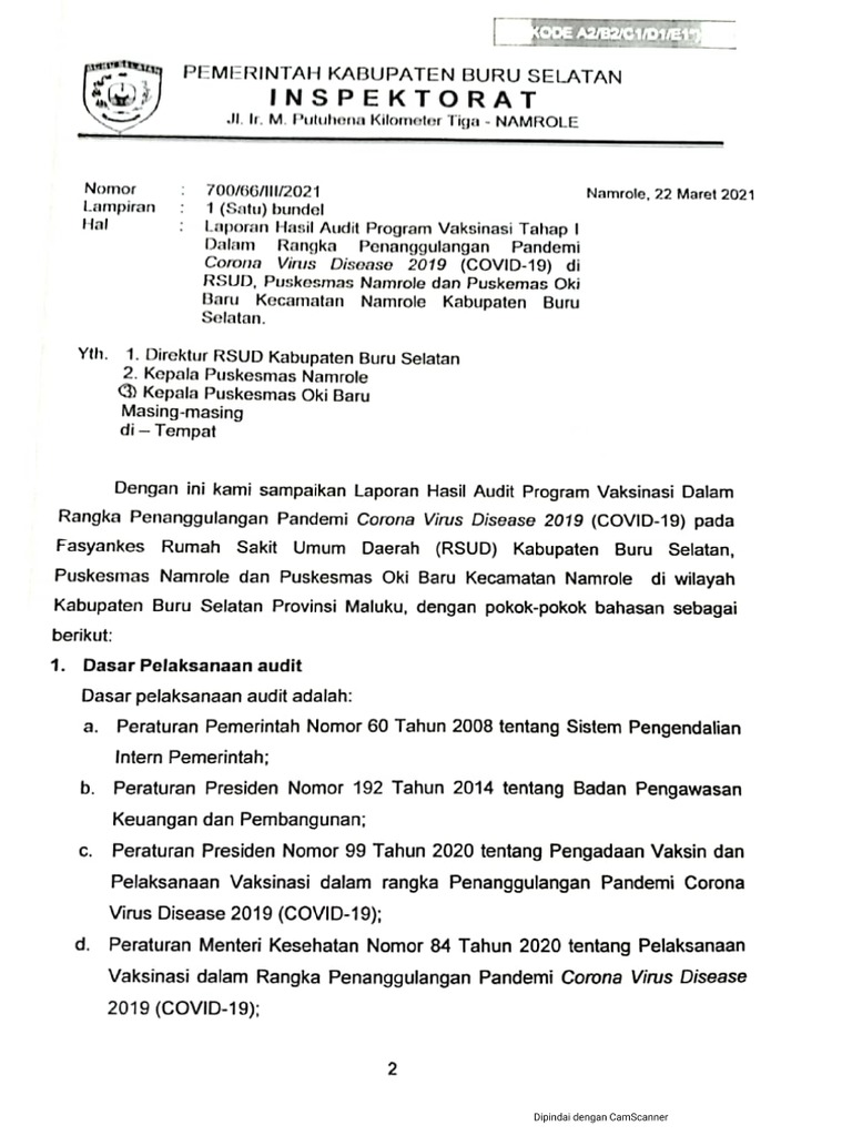 1 Laporan Mengenai Hasil Pengawasan Inspektorat 2020 Dan 2021 Pdf
