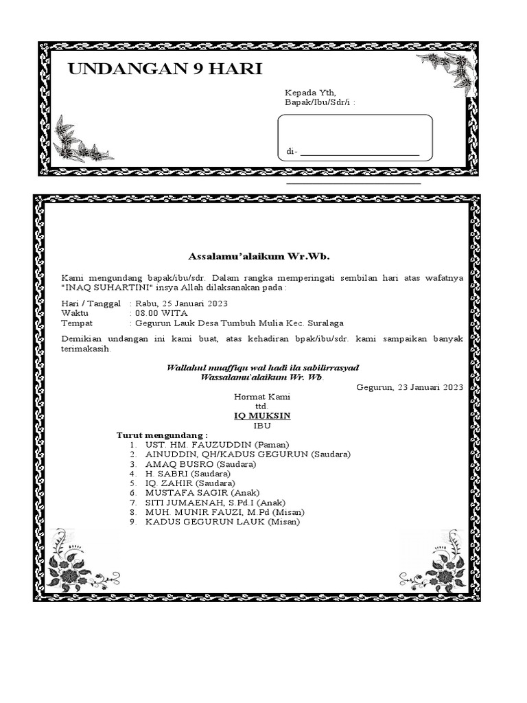 Undangan 9 Hari | PDF