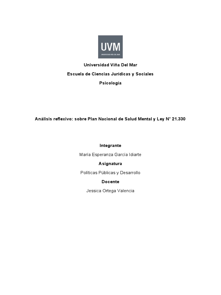Análisis de Ley 21.331 y Plan Salud Mental 2025 | PDF | Salud mental ...