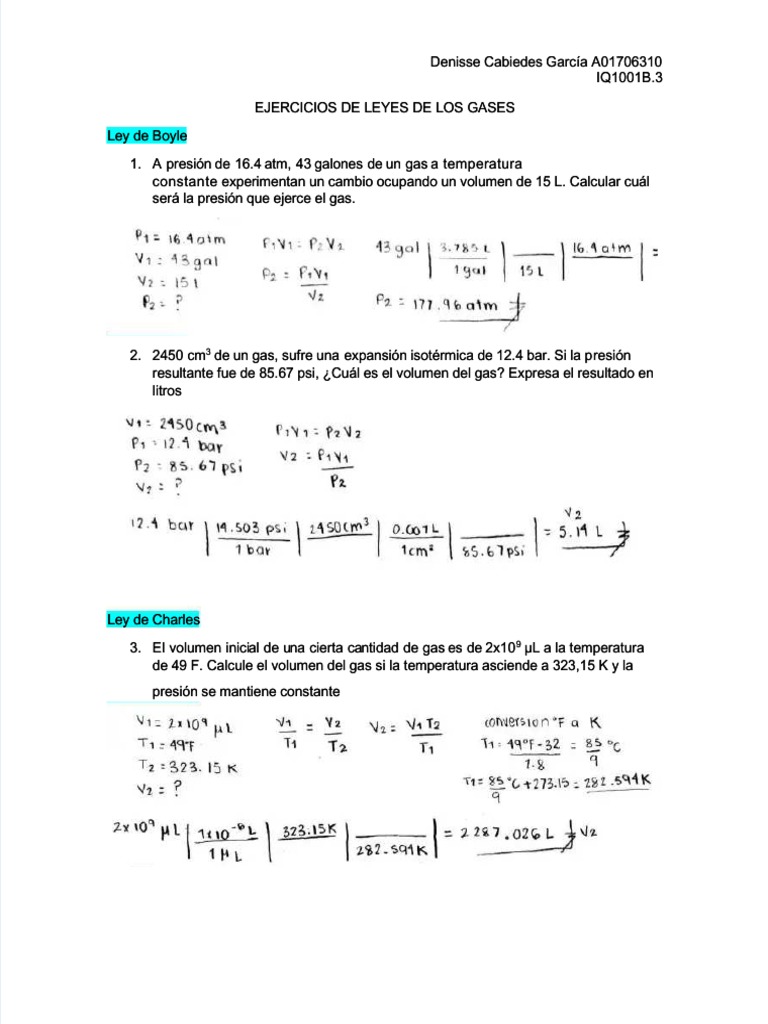 PDF Ejercicios de Leyes de Los Gases - Compress | PDF | Gases | Mole ...