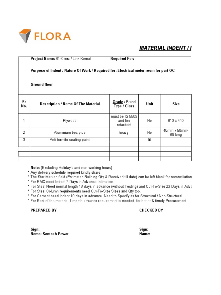 Material Indent Requisition Overview | PDF | Building | Building Materials