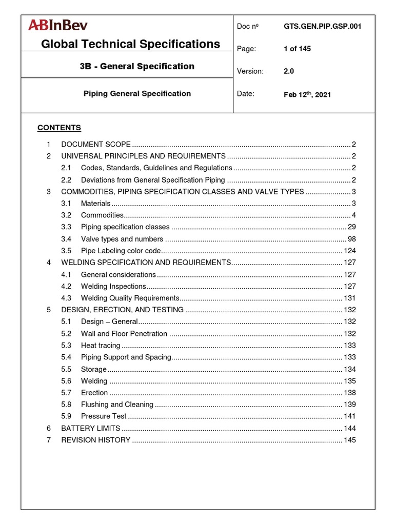 Global Piping Specifications Overview | PDF | Pipe (Fluid Conveyance ...