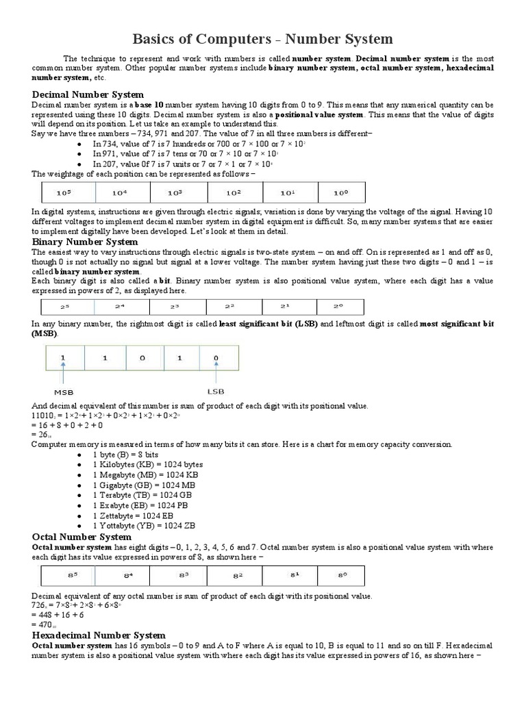 Computer Number Systems Explained | PDF | Byte | Decimal