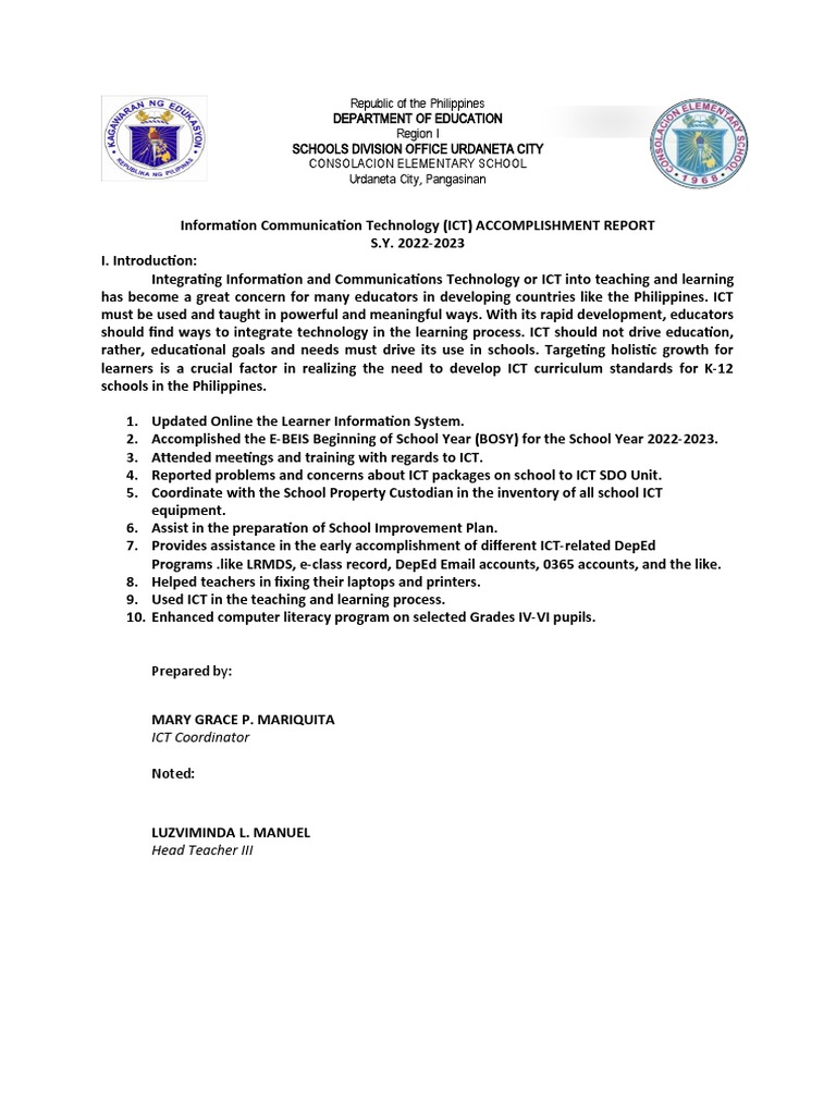 ICT Accomplishment Report 2022-2023 | PDF | Career & Growth