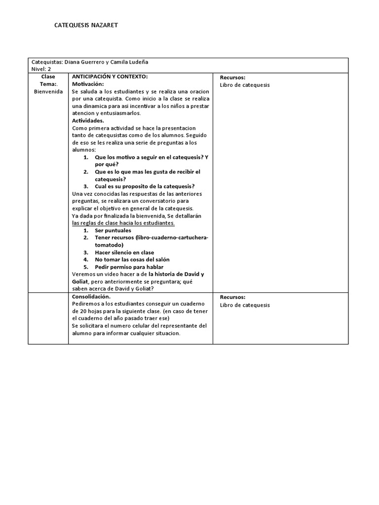 PLANIFICACION Primera Clase. Bienvenida | PDF | Salud y bienestar
