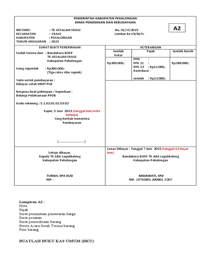 Laporan Penerimaan BOP PAUD 2023 | PDF