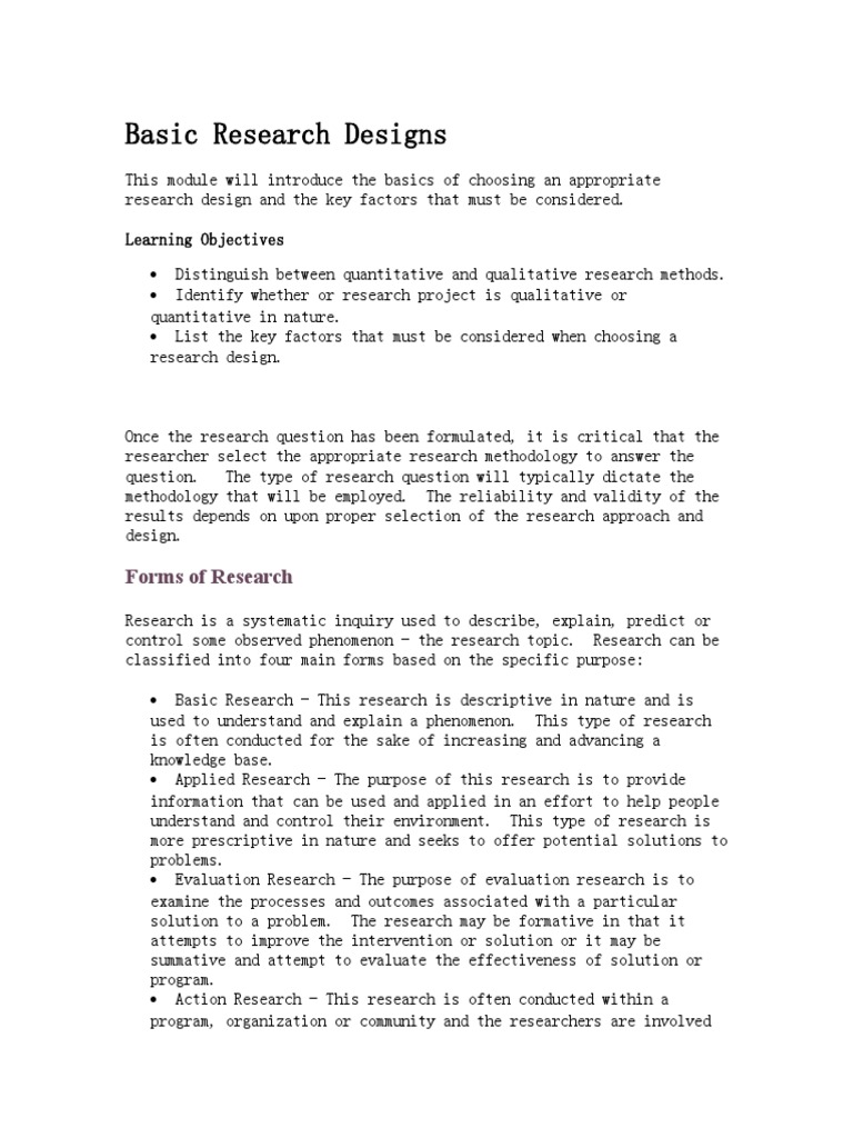 Basic Research Designs – What Is A Research Design – RQHSTJ