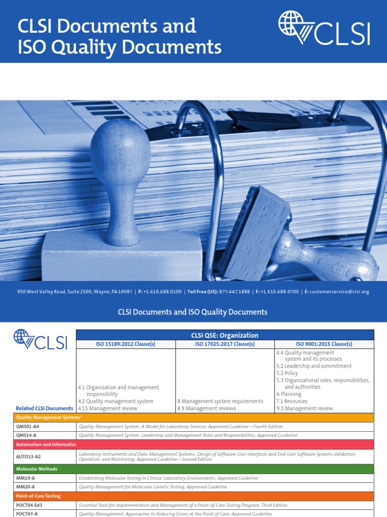 CLSI Documents and ISO Quality Documents | PDF