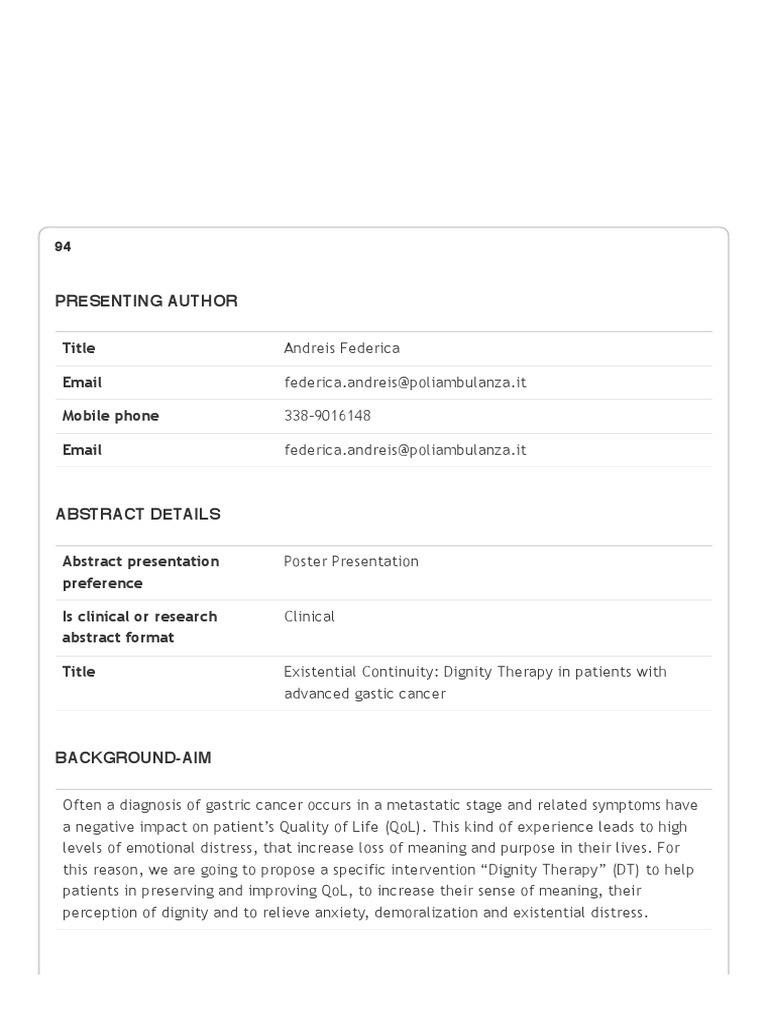 Dignity Therapy R PDF Psychotherapy Cancer