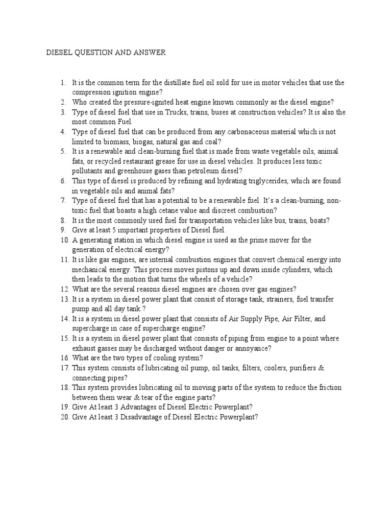 Diesel Question and Answer PDF Diesel Fuel Fuels