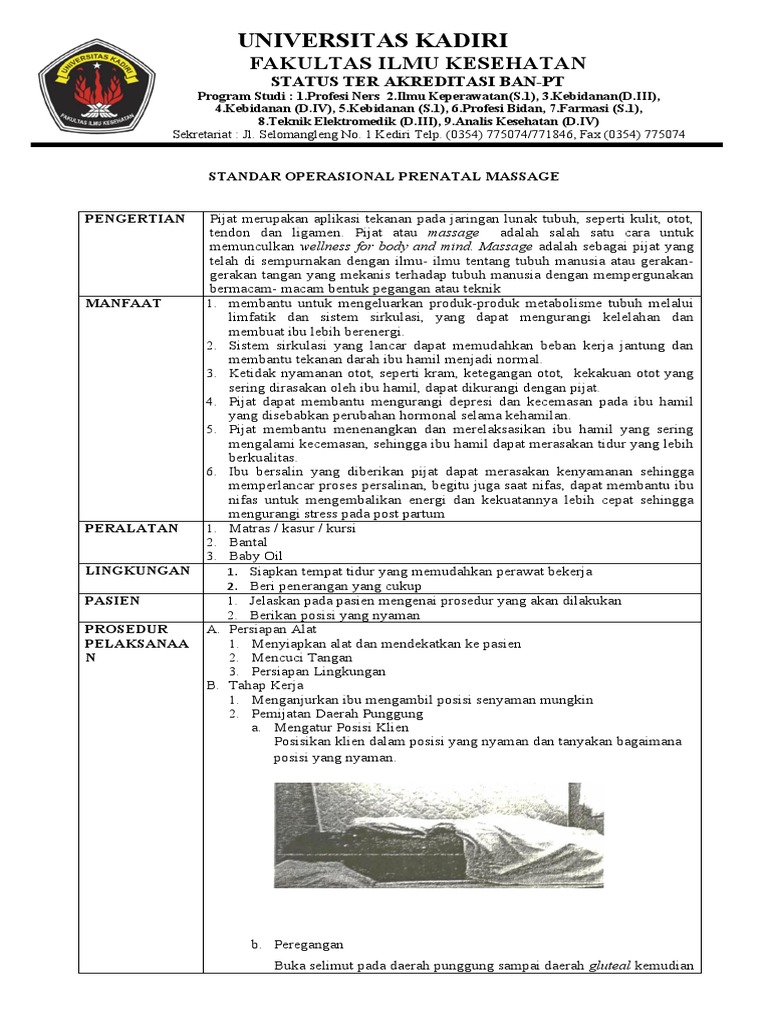 SOP Prenatal Massage | PDF