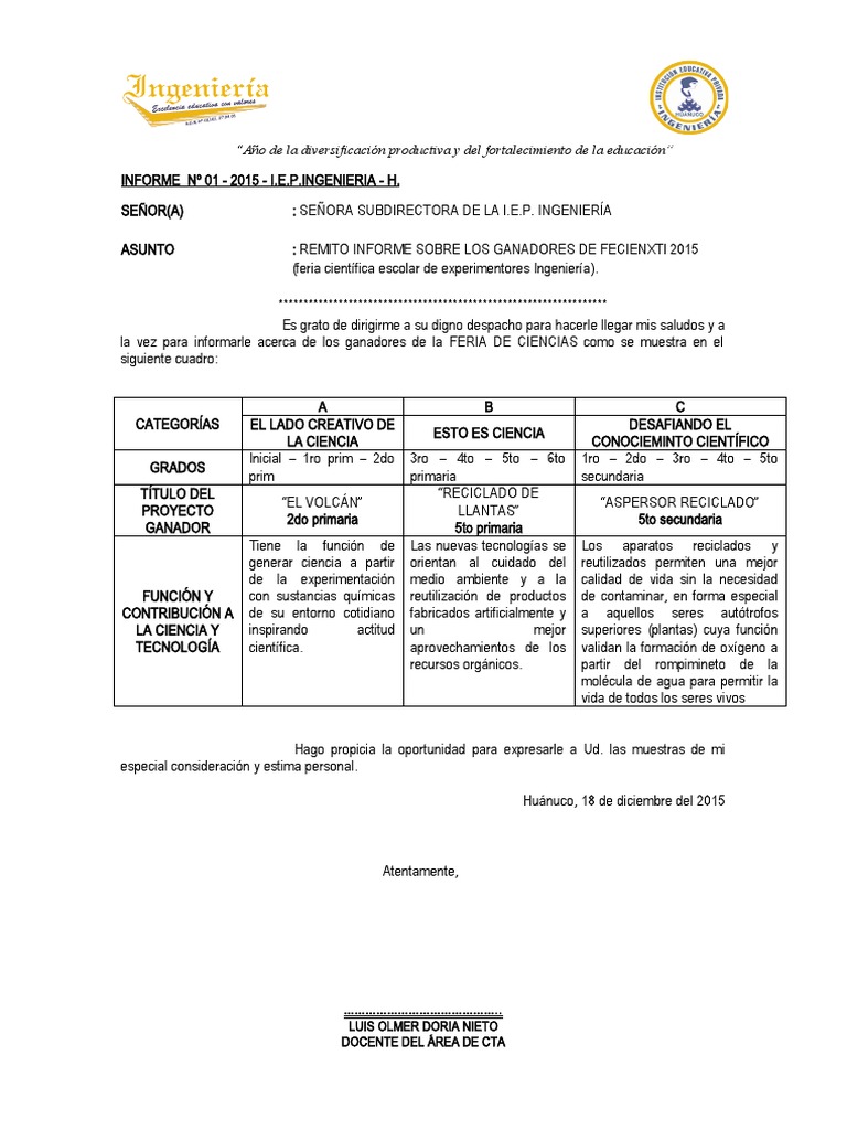 Informe Feria de Ciencias | PDF