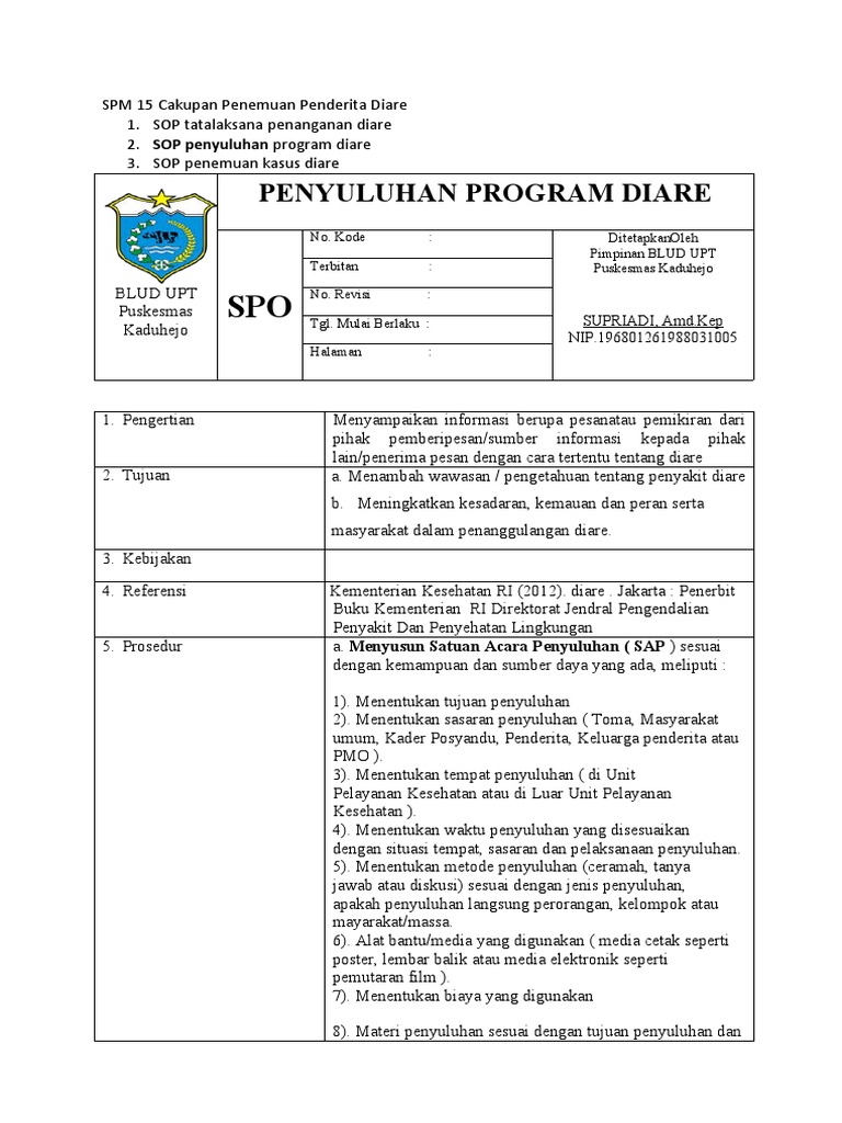 Sop Diare Puskesmas Kaduhejo | PDF