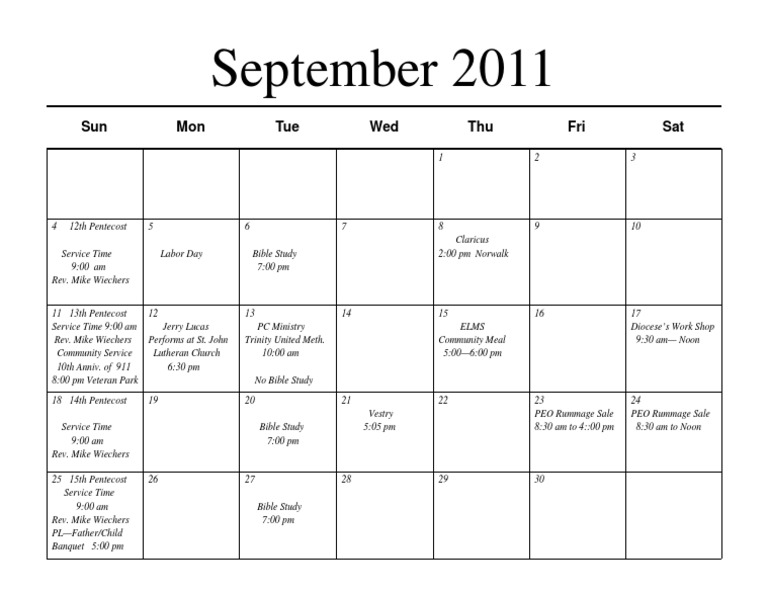 September 2011 Church Events Calendar | PDF | Cooking, Food & Wine