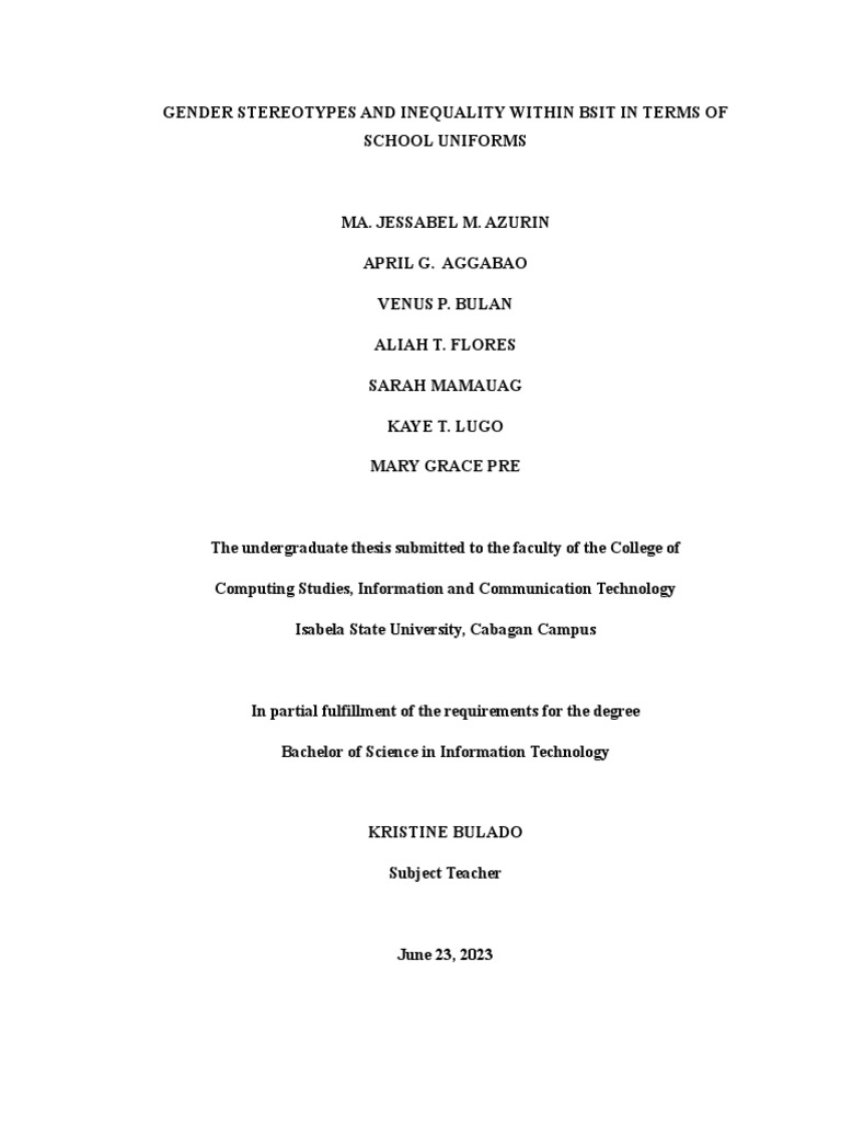 Gender Stereotypes and Inequality Within Bsit in Terms of School