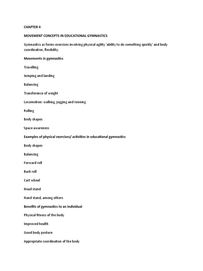 Movement Concepts in Educational Gymnastics PDF Gymnastics Walking