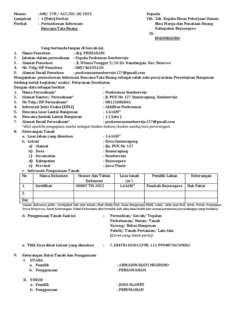 Permohonan Informasi RTR Kabupaten Bojonegoro | PDF