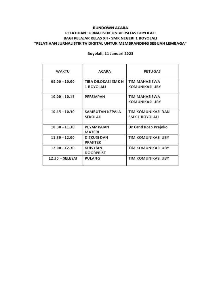 Pelatihan Jurnalistik TV Digital SMK 1 | PDF