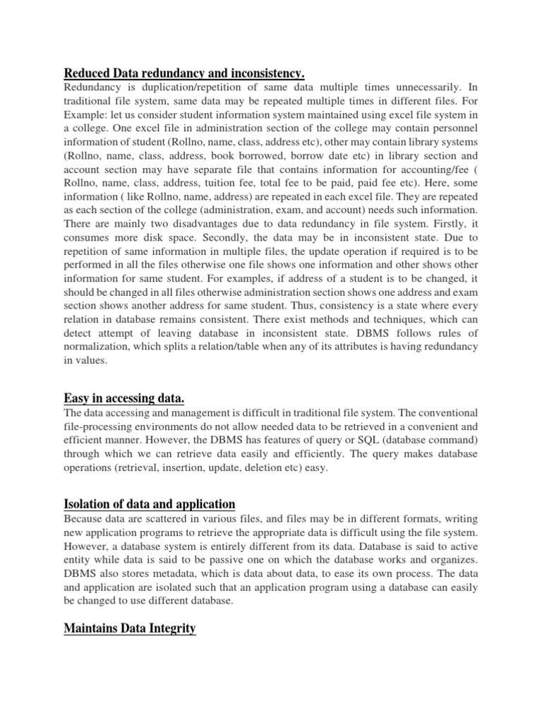 1. Advantages of DBMS Over File System | PDF | Databases | Database ...