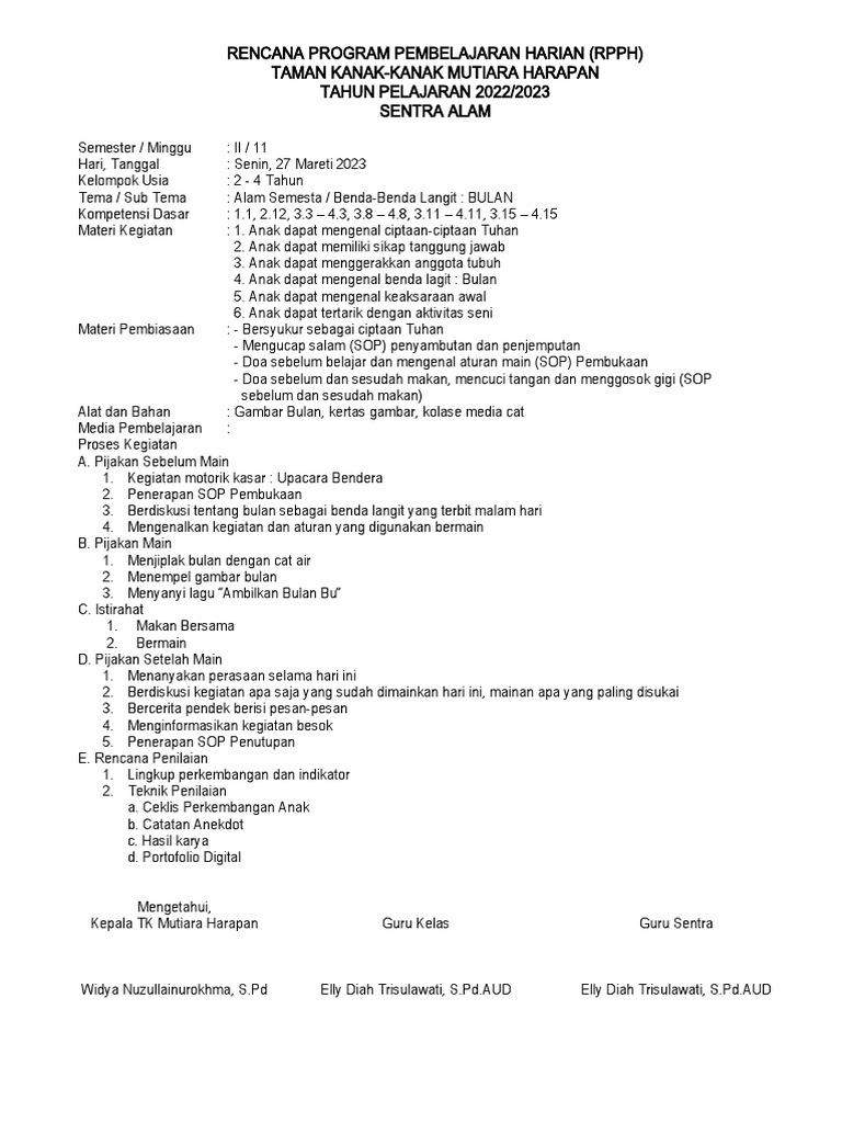 Rpph Sentra Alam Tema Alam Semesta Pdf