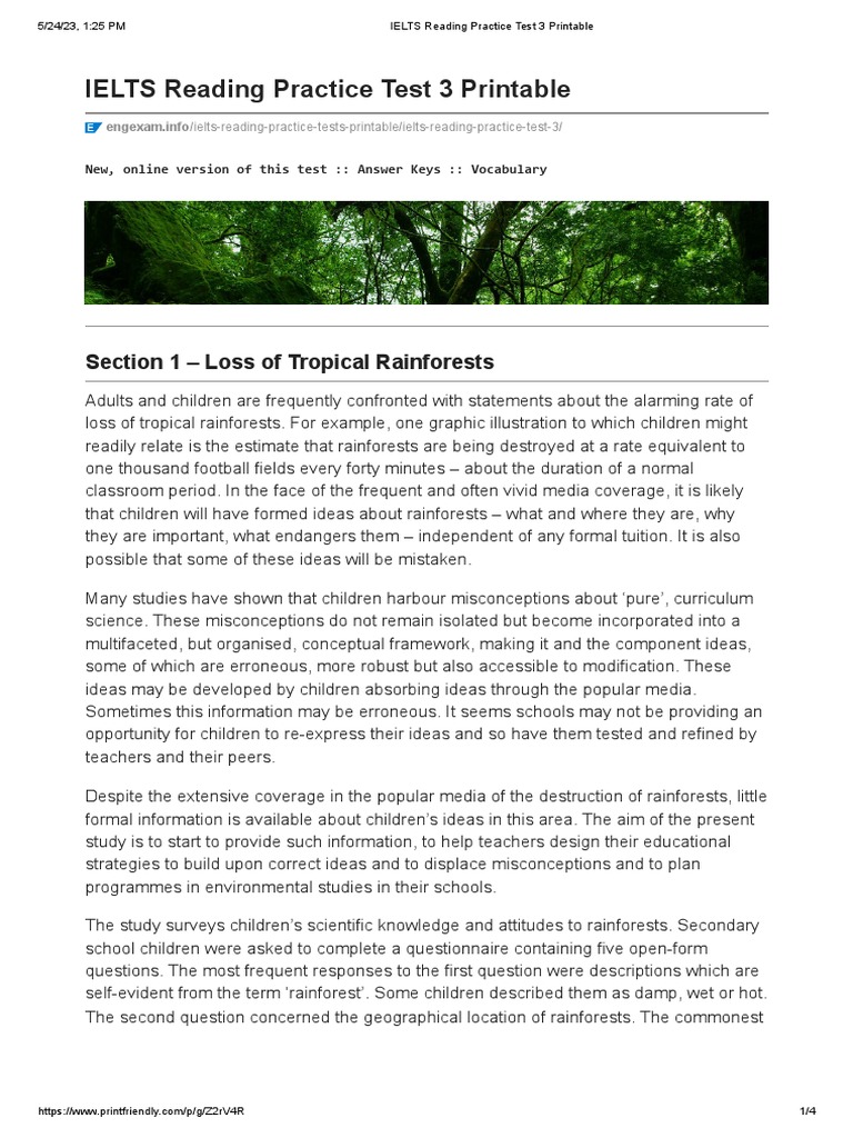 IELTS Reading Practice Test 3 Printable | PDF | Rainforest ...