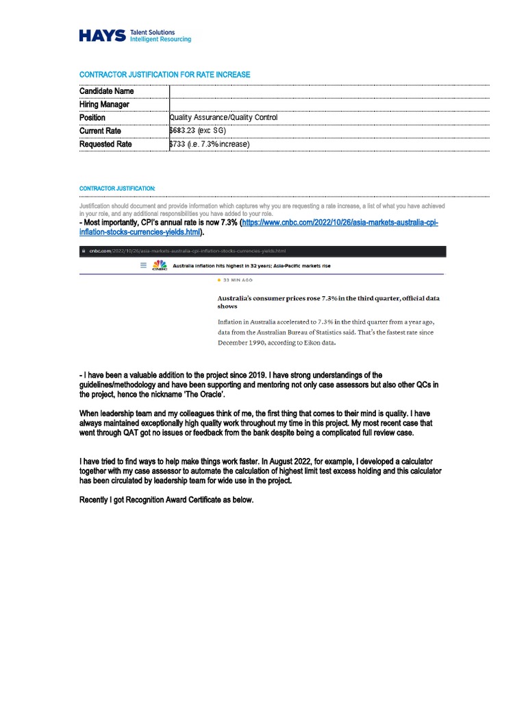 Rate change justification PDF