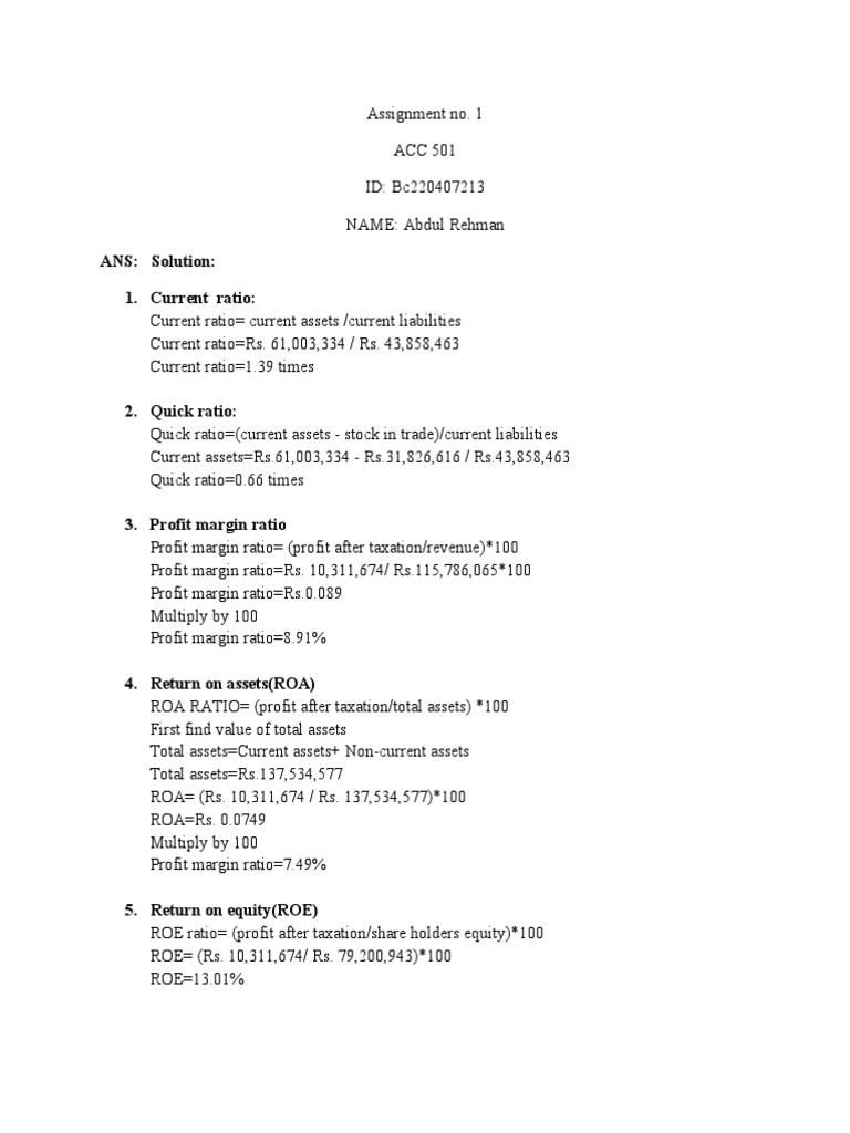 Acc501 Assignment Download Free Pdf Return On Equity Equity Finance