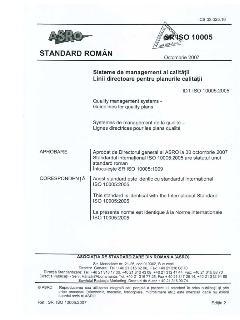 Iso 10005 2007 linii directoare plan calitate pdf