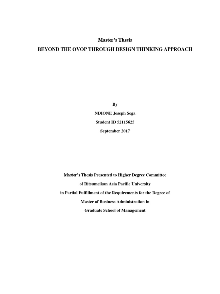 Master's Thesis Beyond The Ovop Through Design Thinking Approach | PDF ...