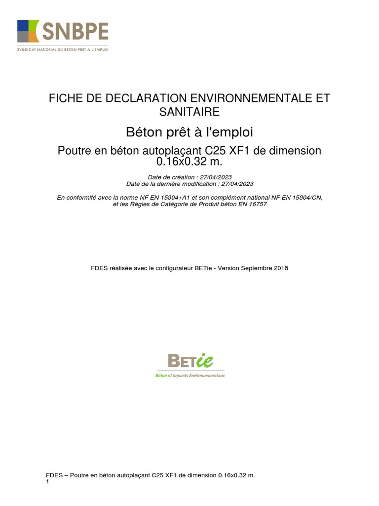 FDES Avec Armatures | PDF | Béton | Analyse du cycle de vie