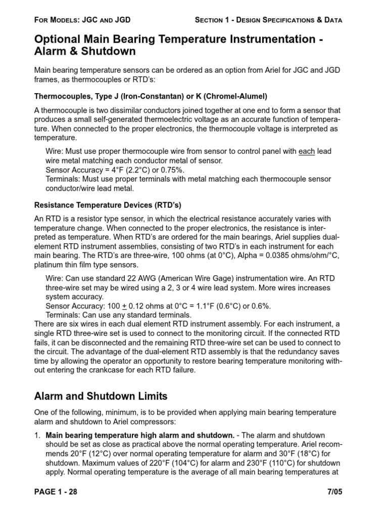 Main Bearing Temperature Sensors for JGC/JGD | PDF | Thermocouple ...
