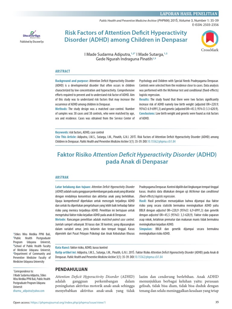 ADHD Risk Factors in Denpasar Children | PDF | Attention Deficit ...