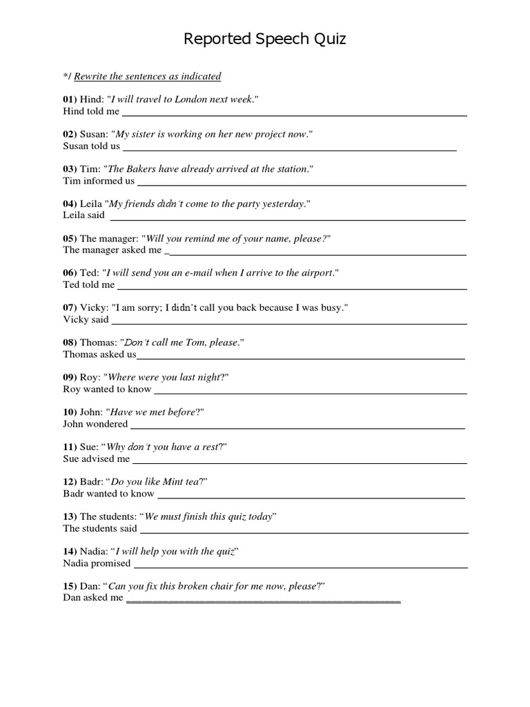 Reported Speech Quiz | PDF