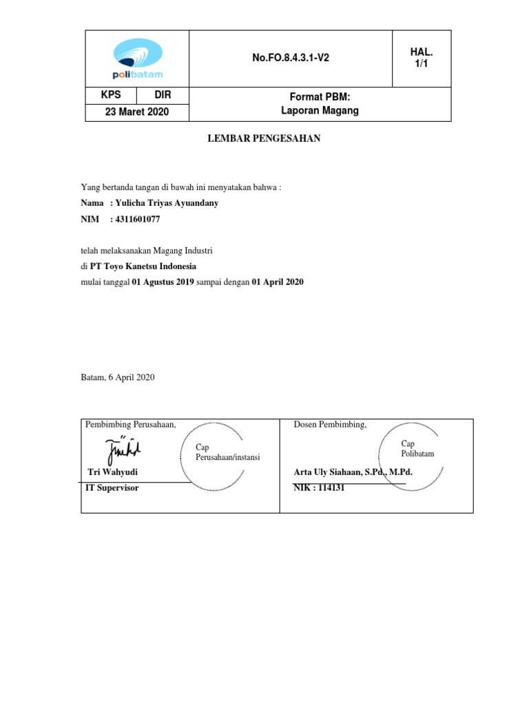 LEMBAR PENGESAHAN Magang PDF