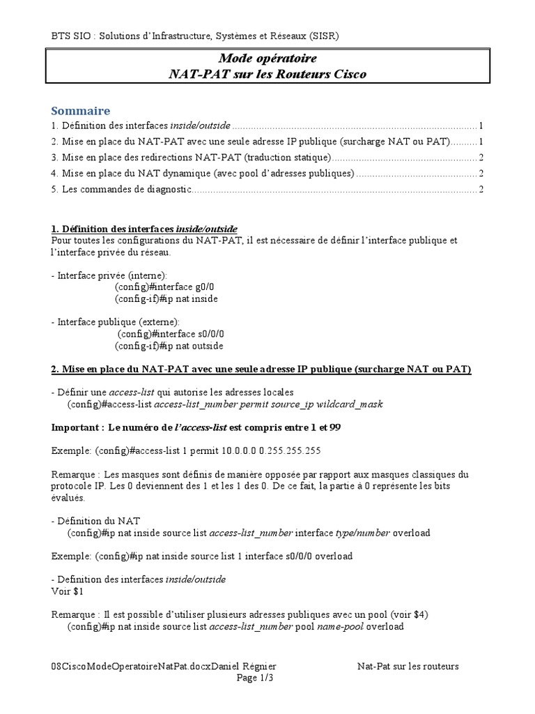 Configuration NAT-PAT sur Routeurs Cisco | PDF | Réseau informatique ...
