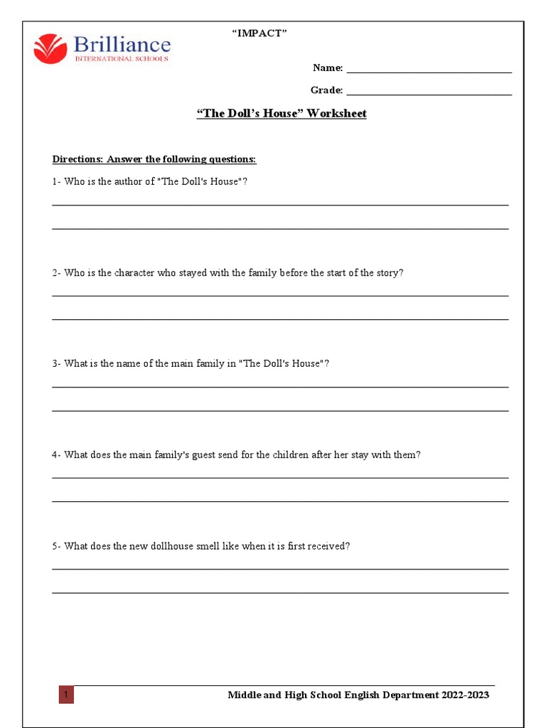 The Doll's House Worksheet PDF Scale Modeling Toys