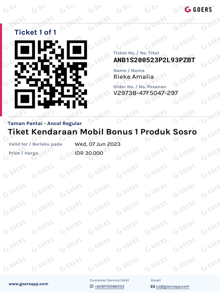 [Venue Ticket] Tiket Kendaraan Mobil Bonus 1 Produk Sosro - Taman ...