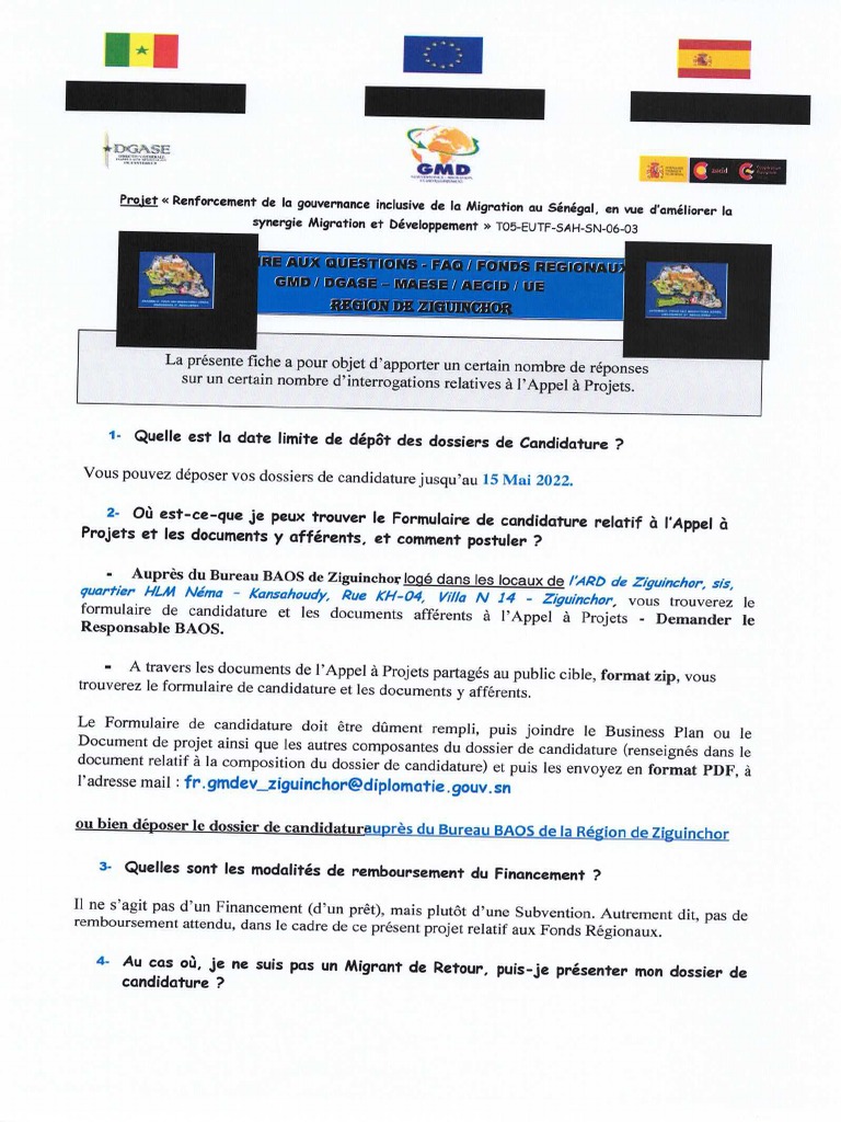 J - Fonds Rég. - FAQ - Région Ziguinchor | PDF