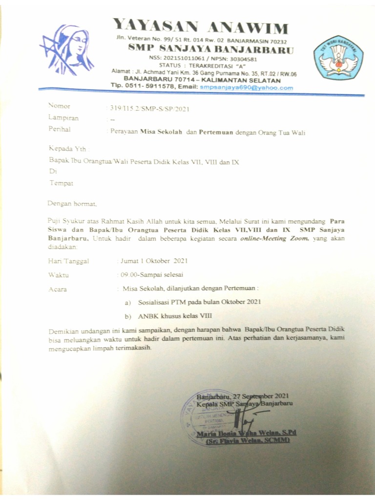 Surat Undangan Kepada Orang Tua Siswa | PDF