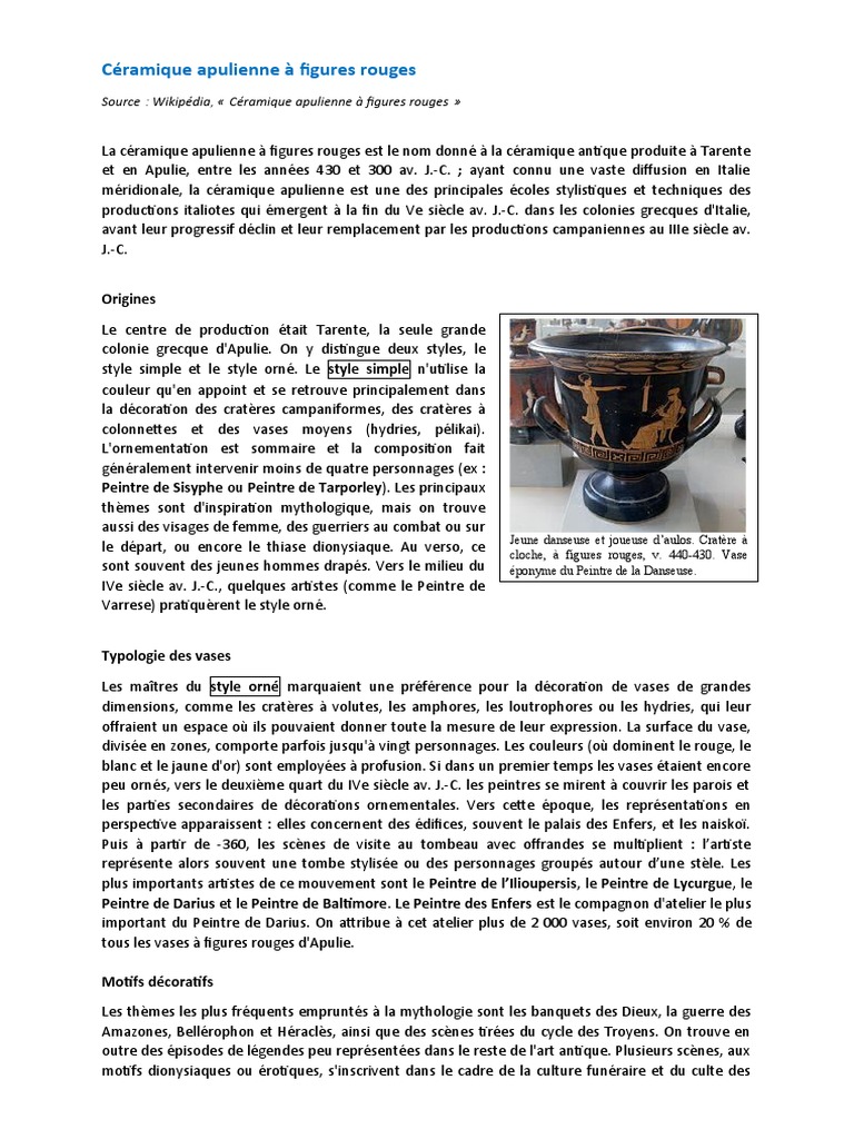 Céramique apulienne à figures rouges | PDF