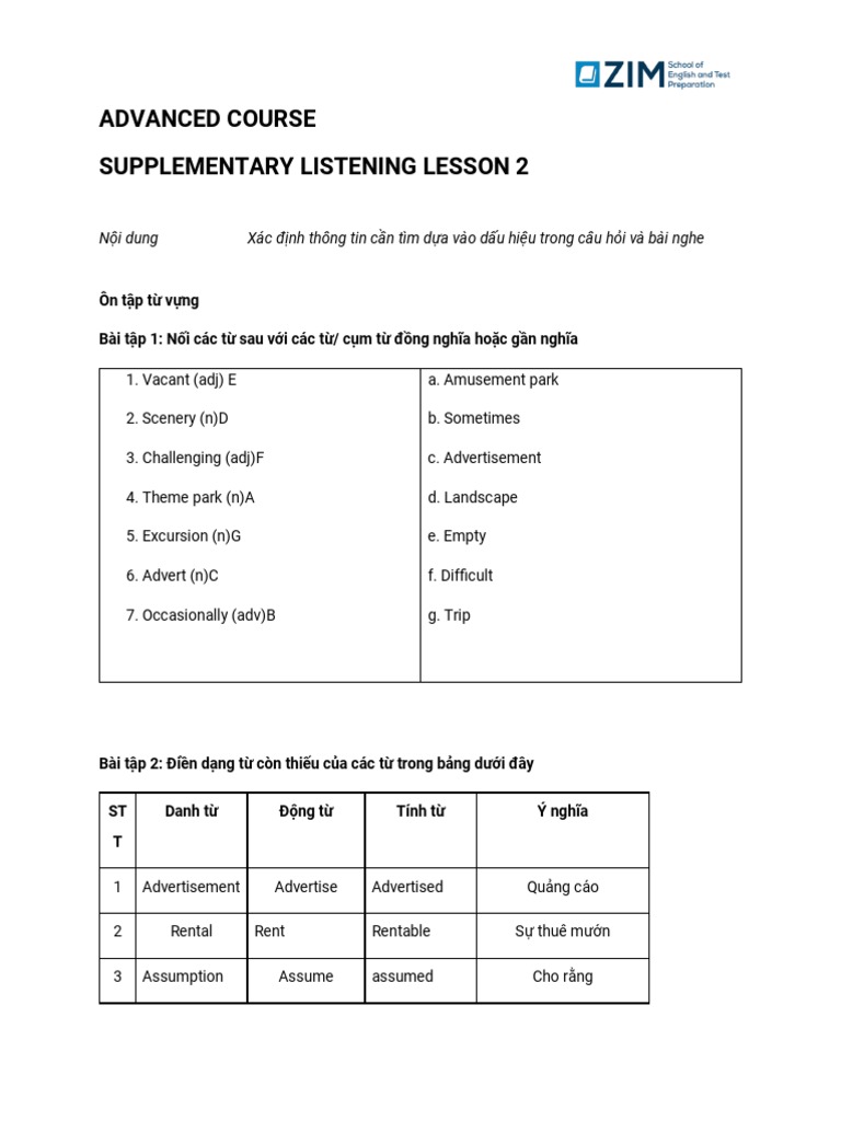 (Advanced) Listening Lesson 2 - Key by MH | PDF