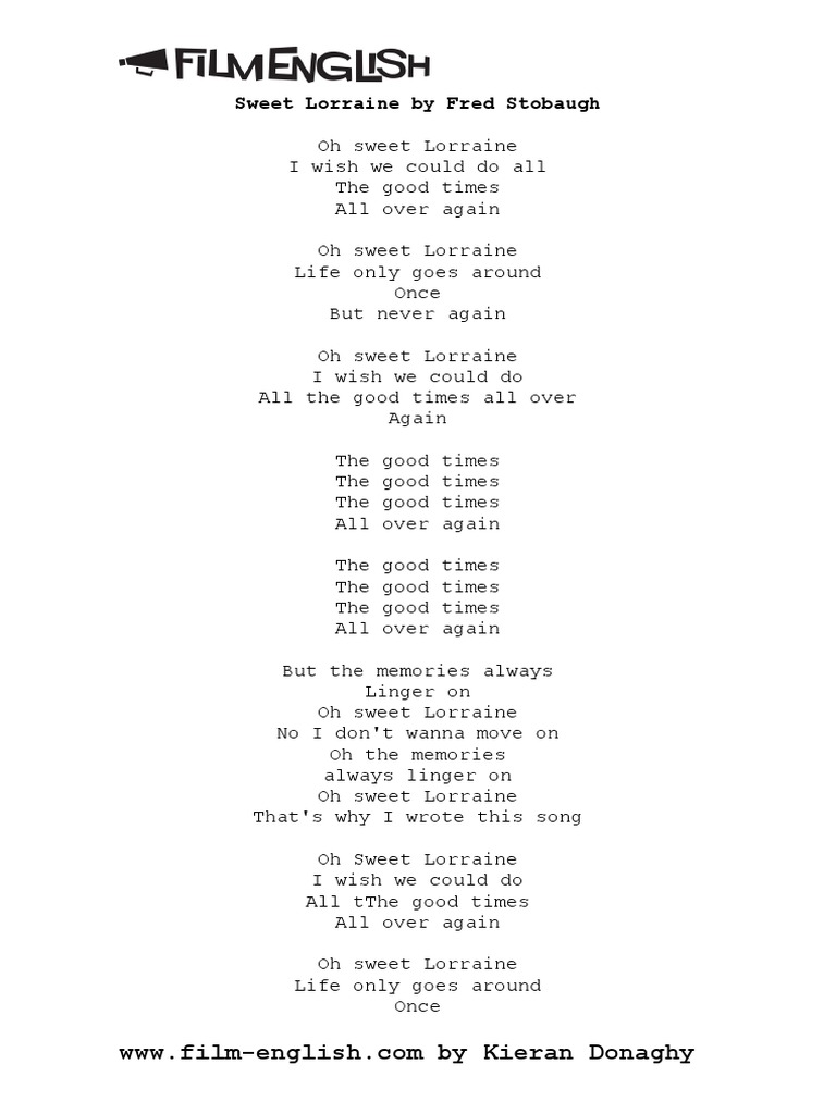 Sweet Lorraine Lyrics PDF