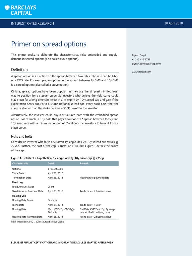 Barclays Primer On Spread Options | PDF | Greeks (Finance) | Securities  (Finance)