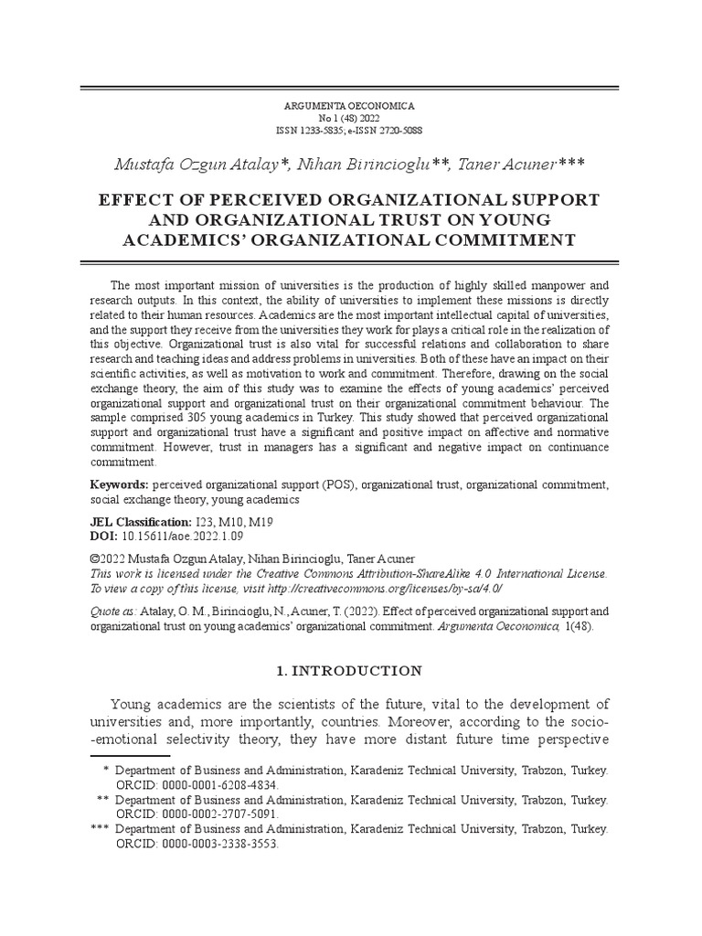 Effect of Perceived Organizational Support and Org | PDF | Career ...