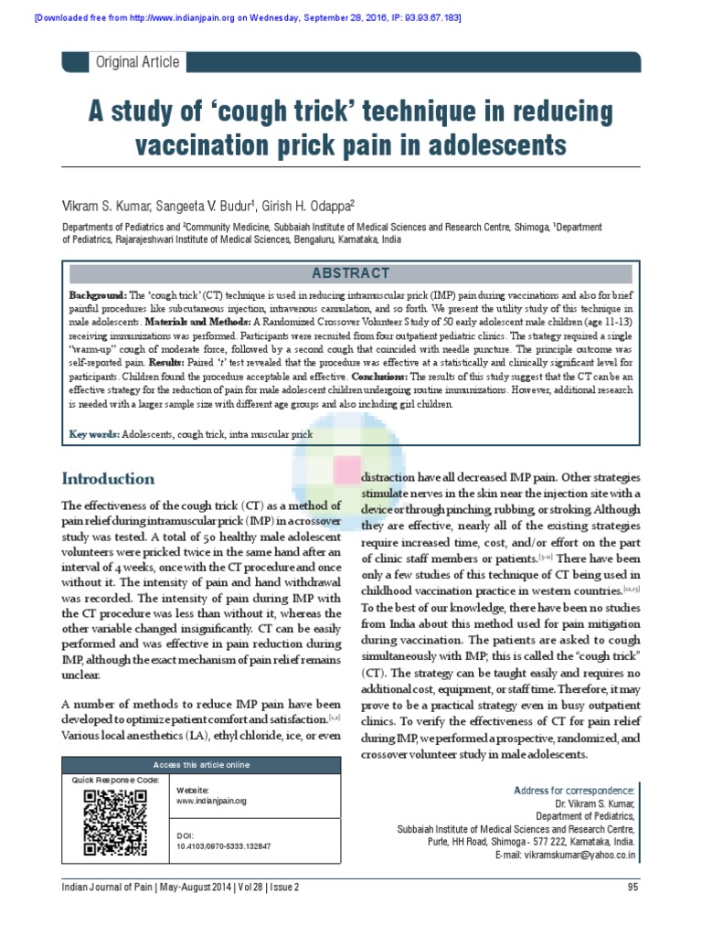 A Study Ofcough Tricktechnique in Reducing Vacci | PDF | Pain ...